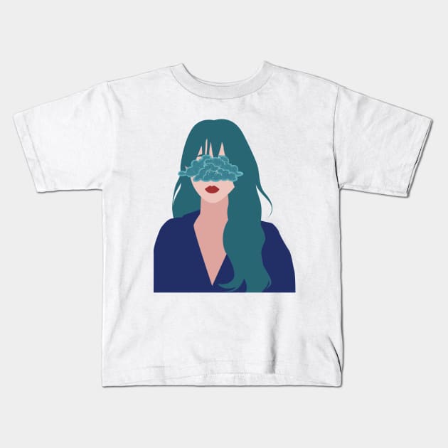 Beautiful girl with blue hair and blue cloud on the eyes Kids T-Shirt by shirleybm